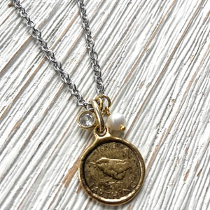 Farthing Coin Necklace England English Royal Jewelry Bird