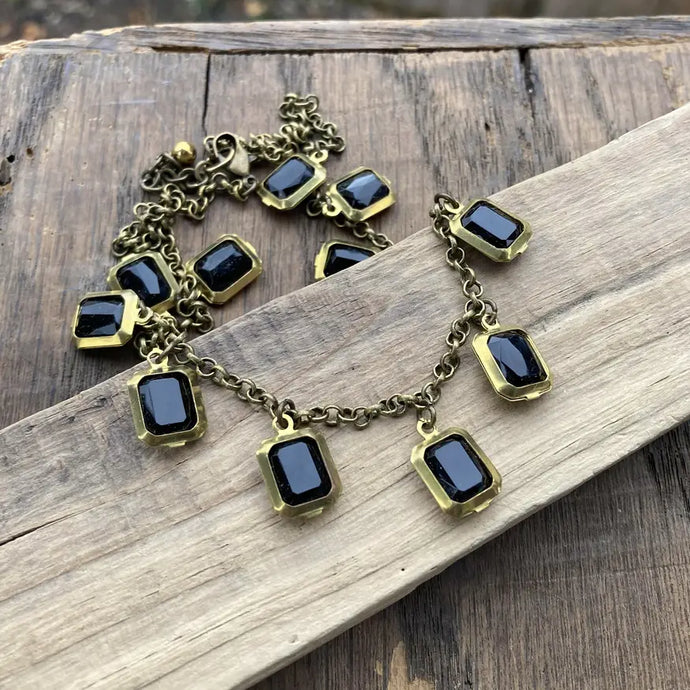 Jet Black Emerald Jewel Choker Necklace