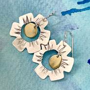 Sun in Flower - brass and sterling silver earrings
