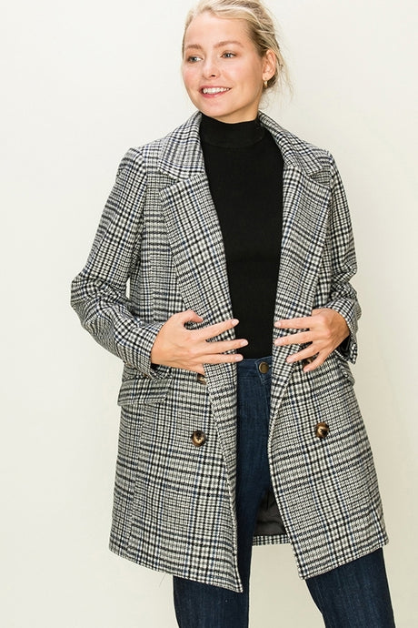 Plaid Wool Like Boyfriend Jacket