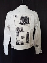 Load image into Gallery viewer, Grannys Exclusive Vintage Camera White Denim Jacket