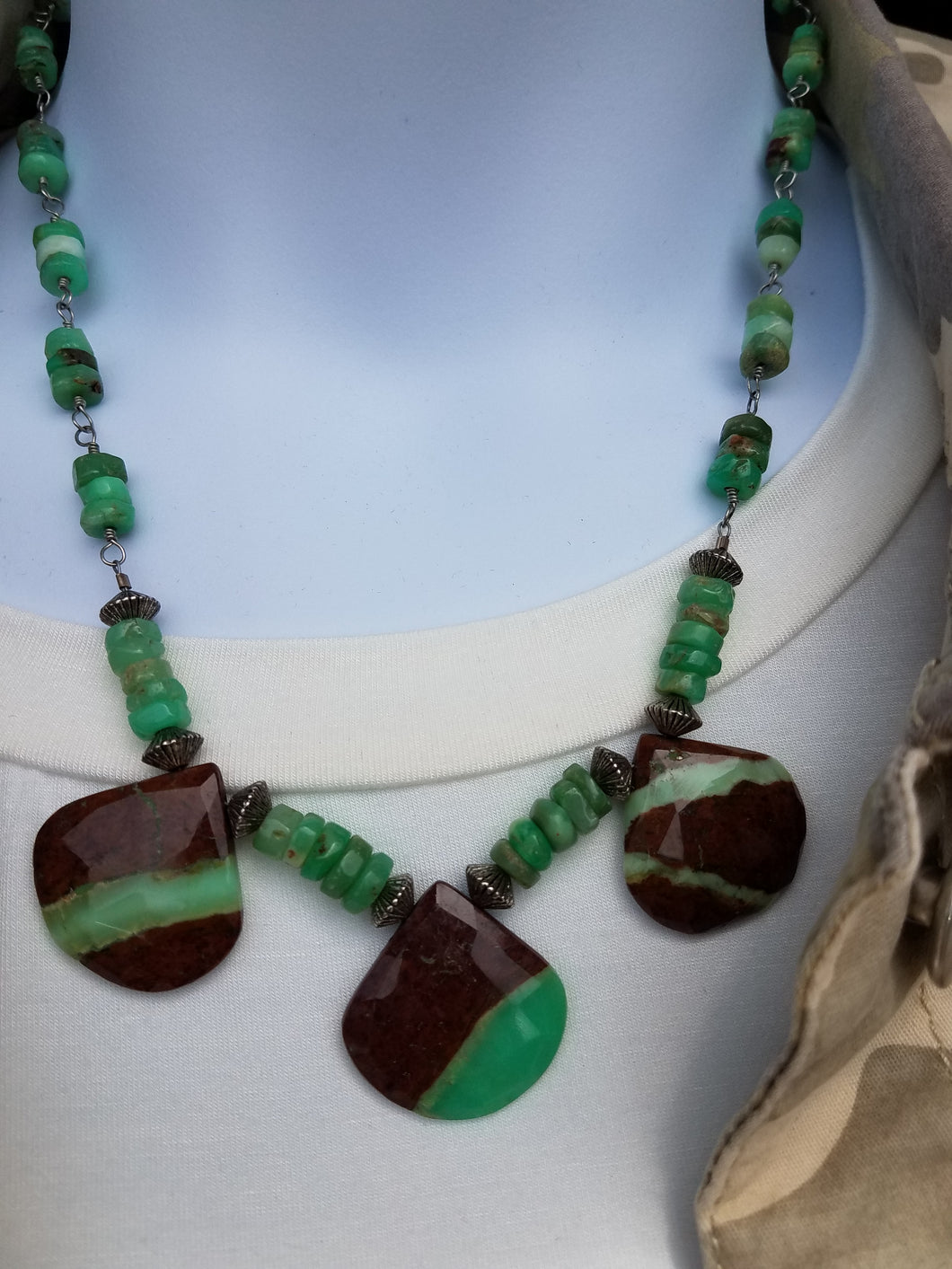 Brown Green Stone Necklace by Terry Kay