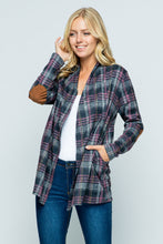 Load image into Gallery viewer, Plus Size Plaid Long Sleeve Cardigan Elbow Patch