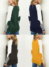 Load image into Gallery viewer, Bicolor Sweater Long Sleeved Striped and Elbow Patch