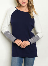 Load image into Gallery viewer, Bicolor Sweater Long Sleeved Striped and Elbow Patch
