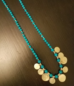Turqouise and Gold Beads & Plated Disc Necklace