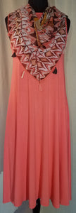 Magic Coral Dress shown with coral/browns Tassel Scarf
