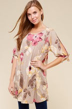 Load image into Gallery viewer, FLORAL TIE OPEN SLEEVE TUNIC PLUS by Crepas