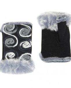 Faux Fur Trim Embroidery Fingerless Glove