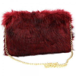 Faux Fur Handbag with Gold Crossover Chain