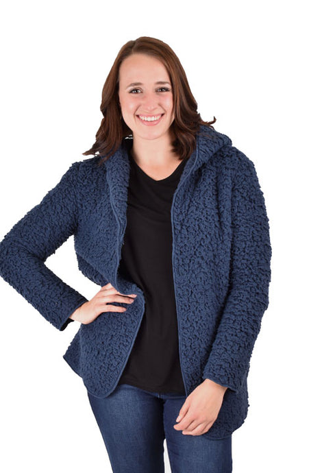 Ethyl Fuzzy Hoodie Cardigan in Navy or Olive