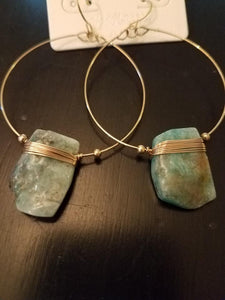 Green Stone Wire Earrings