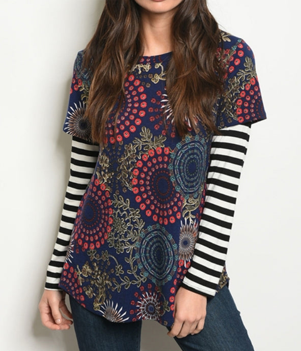 Long Sleeve Scoop Neck Printed Jersey Top