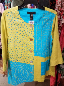 Ali Miles Mixed Media Jacket in Yellow and Turquoise