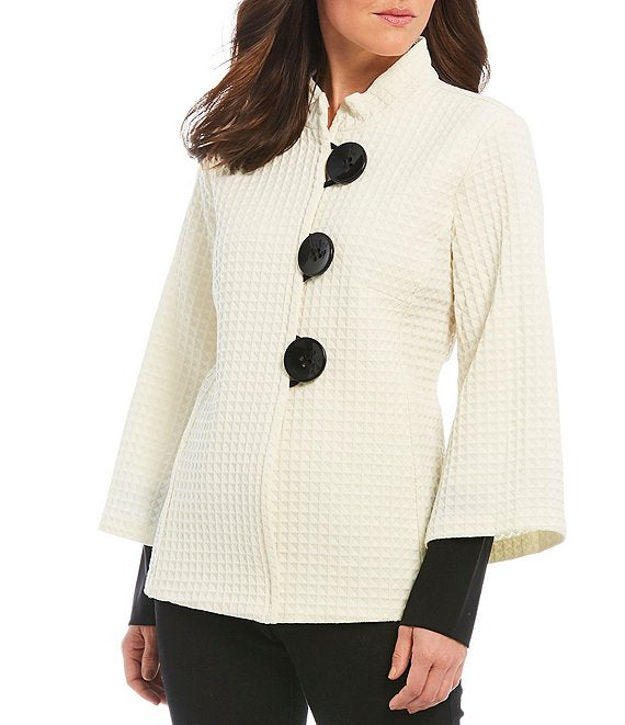Winter White Layered Sleeve Waffle Like Large Button Top
