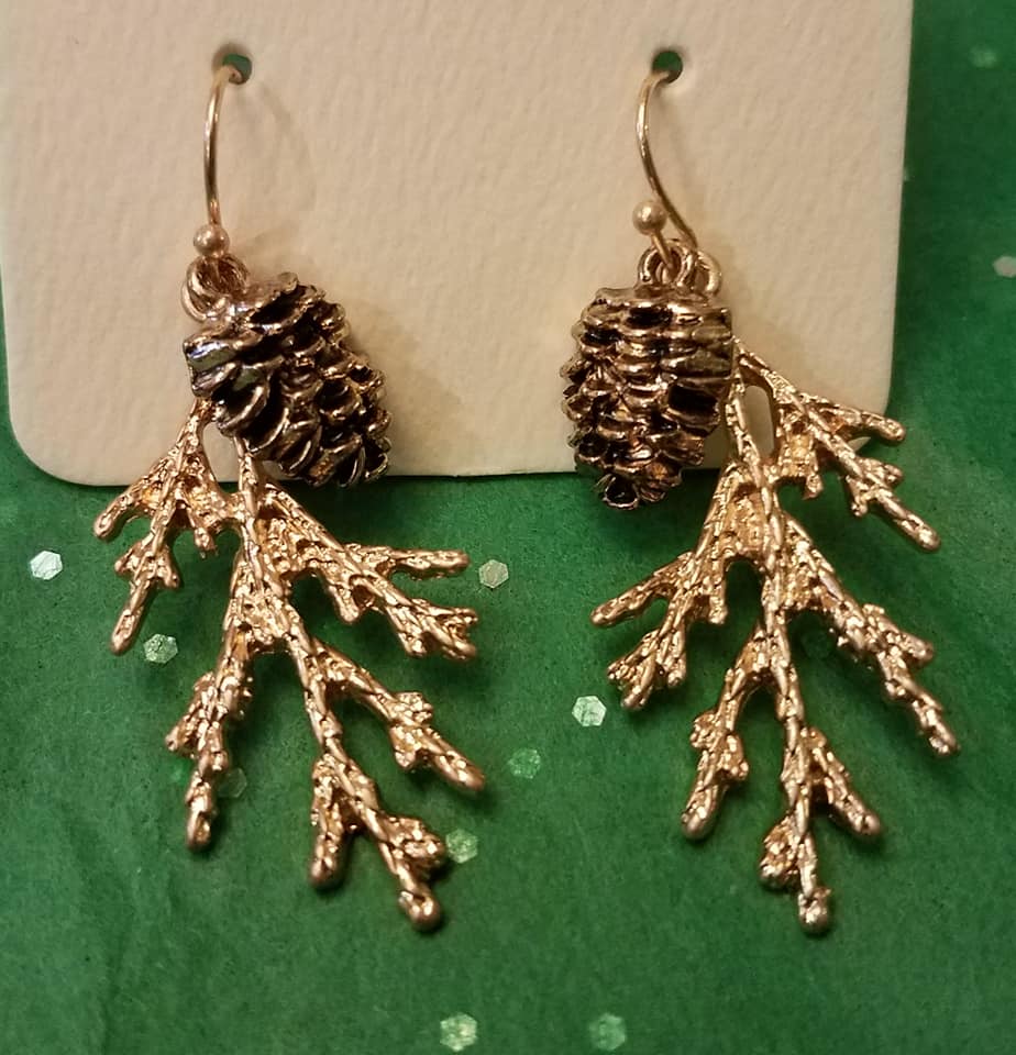 Pine Cone and Branch Earrings