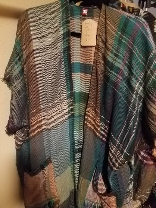 Plaid Kimono with Pockets