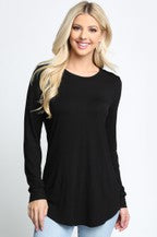 Plus Solid LongSleeve Round Neck Top in Black