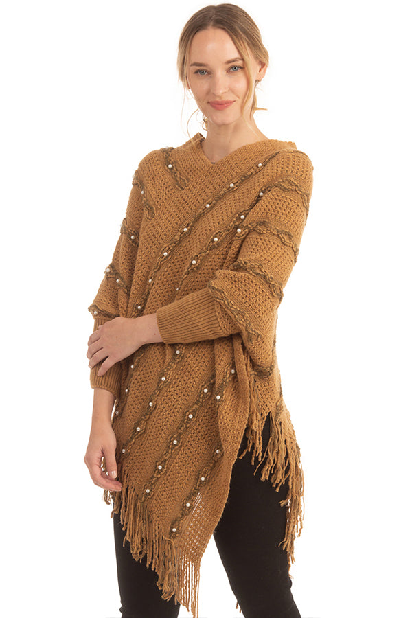 Faux Pearl Weaved Sleeved Sweater Style Pullover