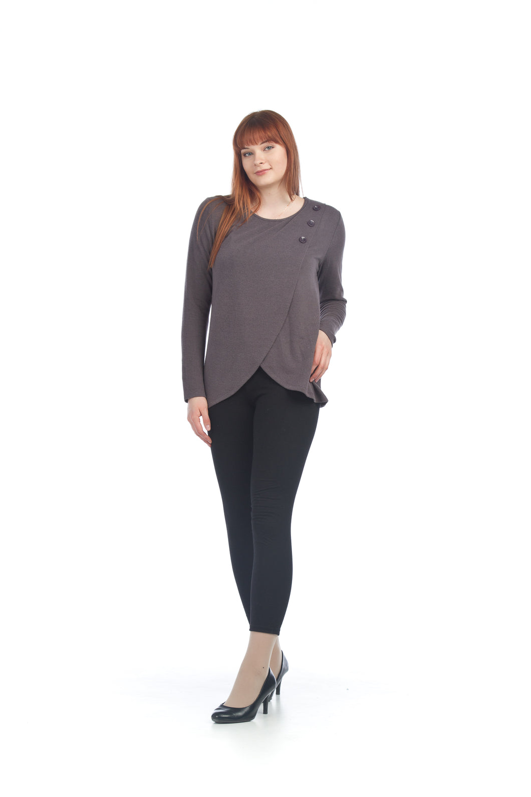 Papillon Charcoal Crossover 3 Button Top