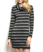 Load image into Gallery viewer, Stripe Long Sleeve Turtelneck Sweater Tunic Dress