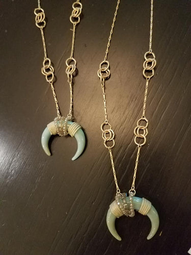 Turquoise Tusks and Goldtone Chain