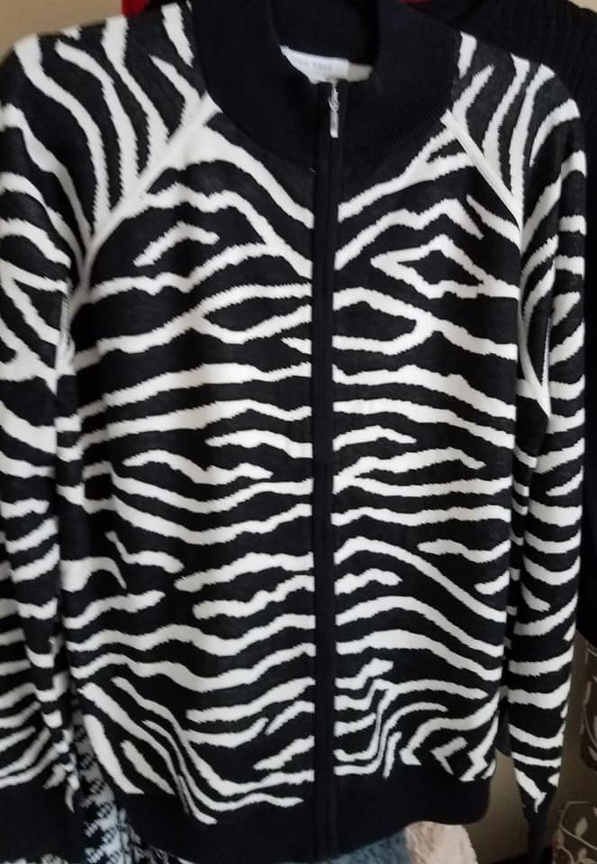 Plus Size Zipper Front Zebra Cardigan