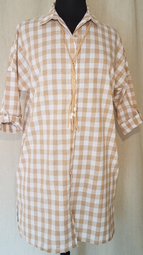 Gingham Print Tunic in Taupe