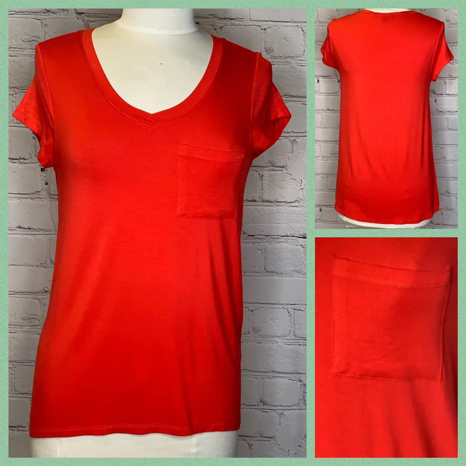 V-Neck Tee With Pocket in Red