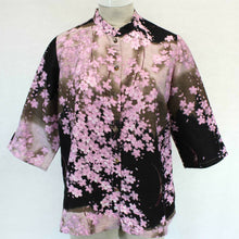 Load image into Gallery viewer, Citron  Wearable Art Black Classic Silk Cherry Blossoms Blouse