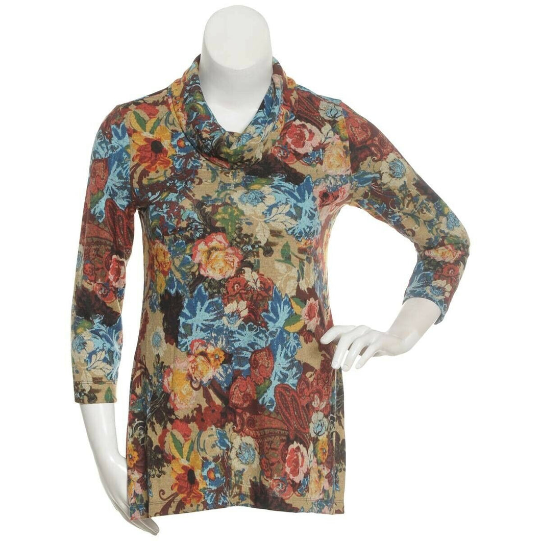 Ali Miles Printed Brushed Knit Multi Floral Top